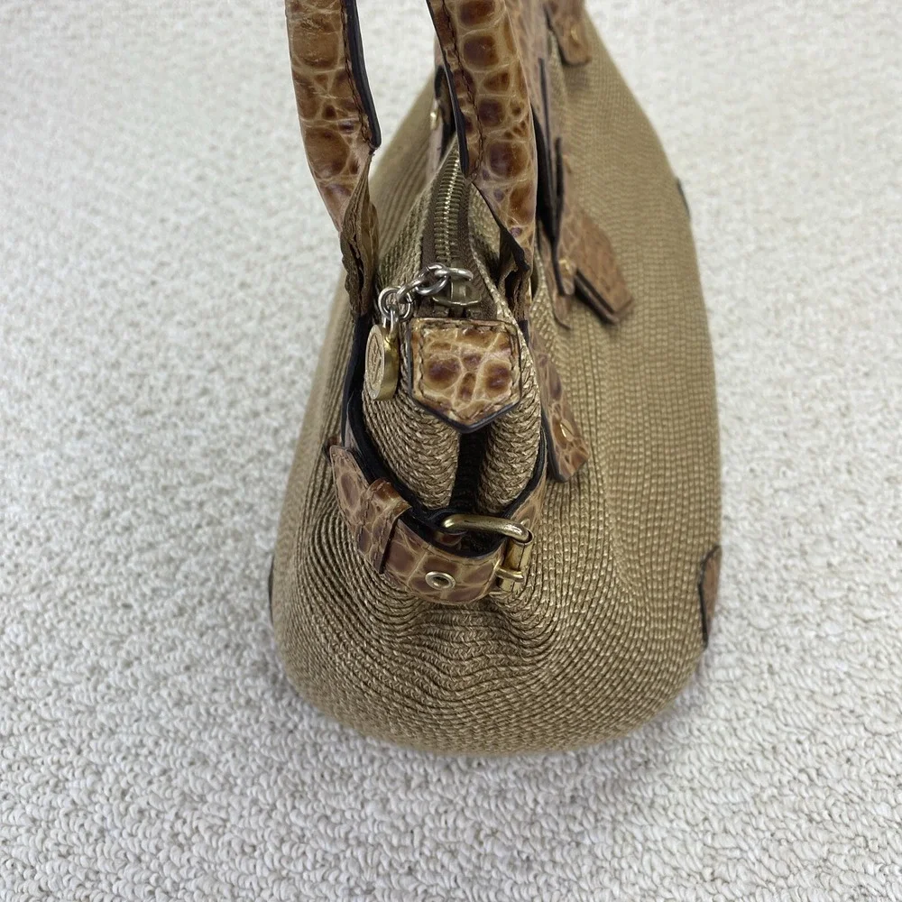 Eric Javits New York Handbag Squishee‎ Woven Straw Croc Embossed Satchel Purse